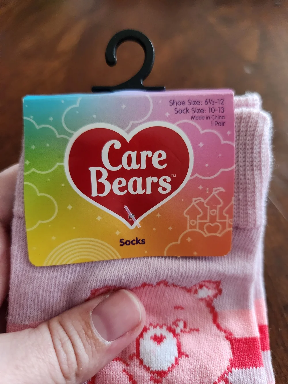 Care Bears Light Pink Kids Socks with Red Heart Bear